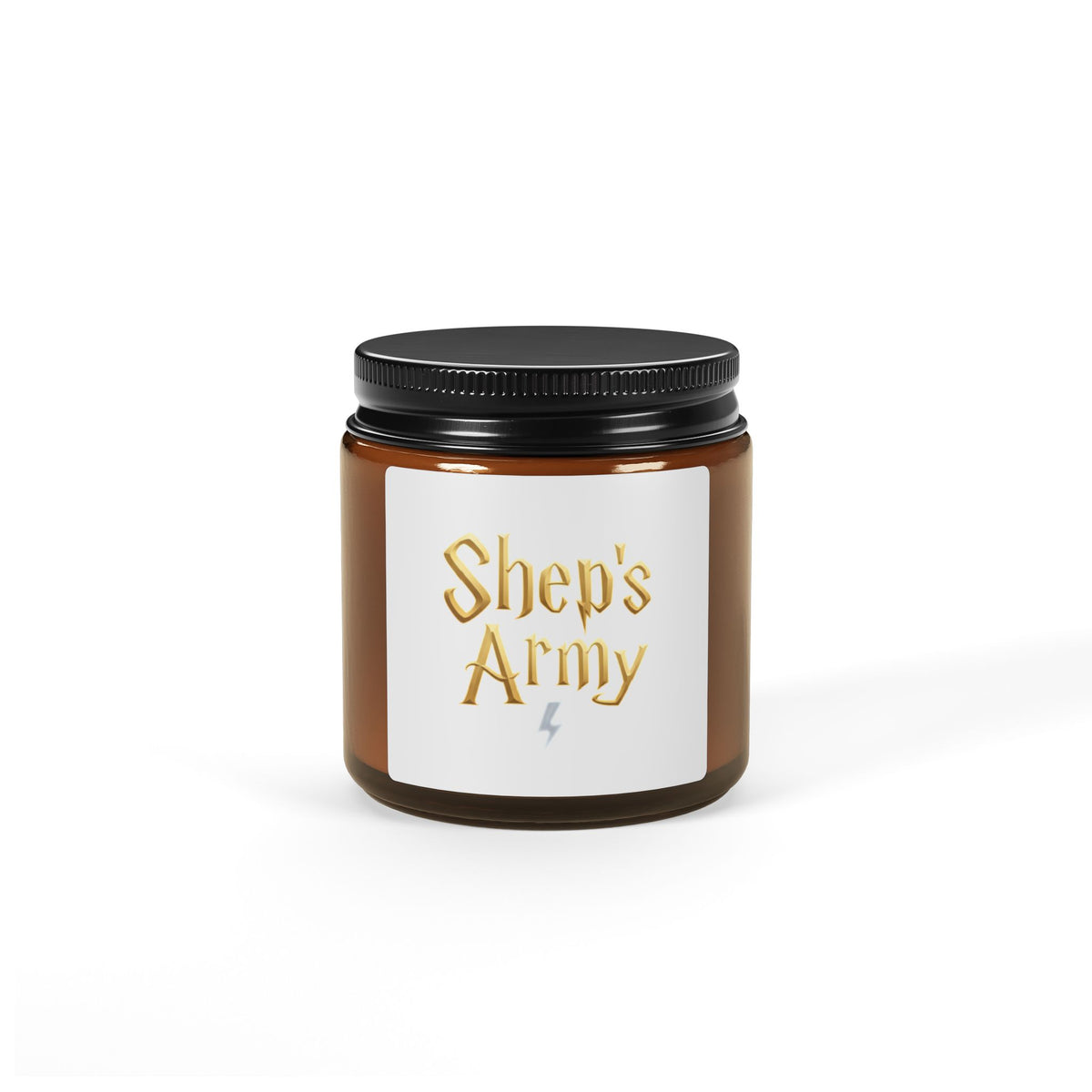 Shep's Army Candle amber jar, scented soy candle