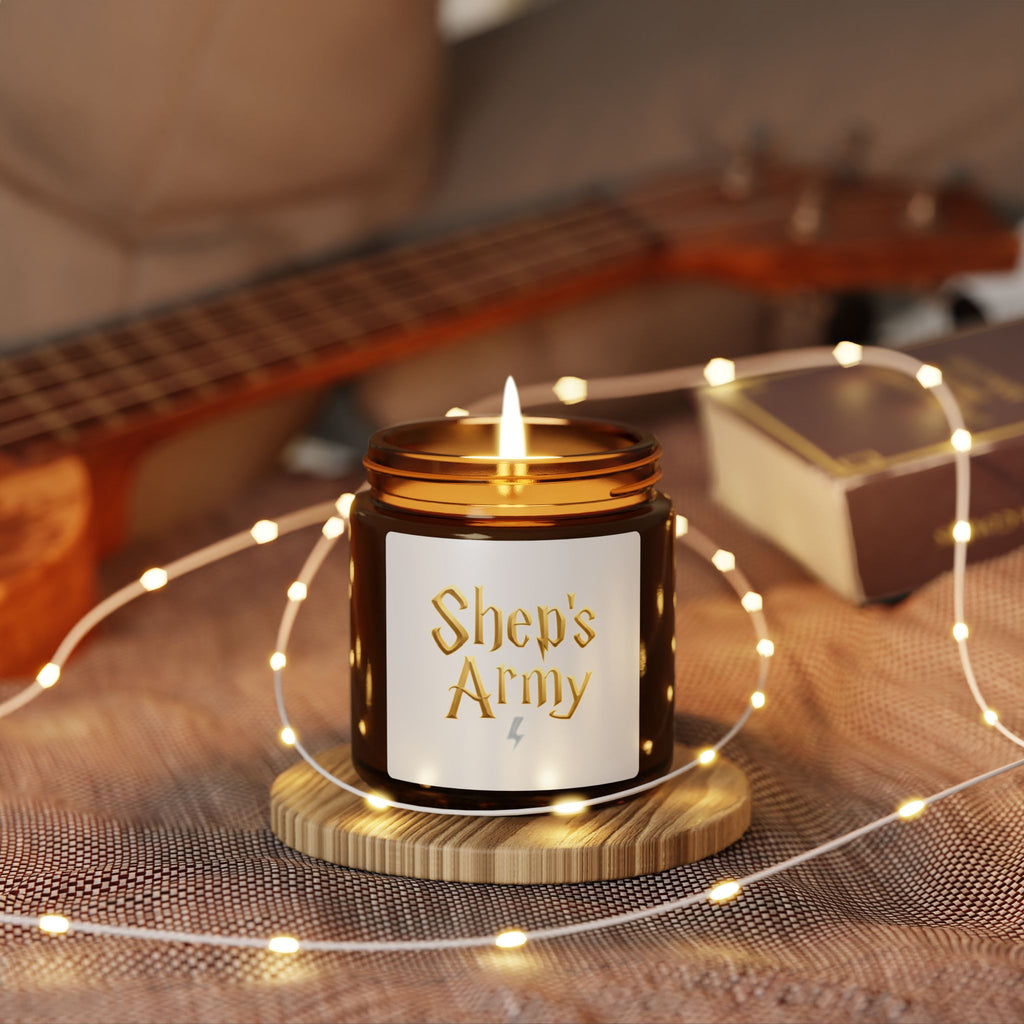 Shep's Army Candle amber jar, scented soy candle